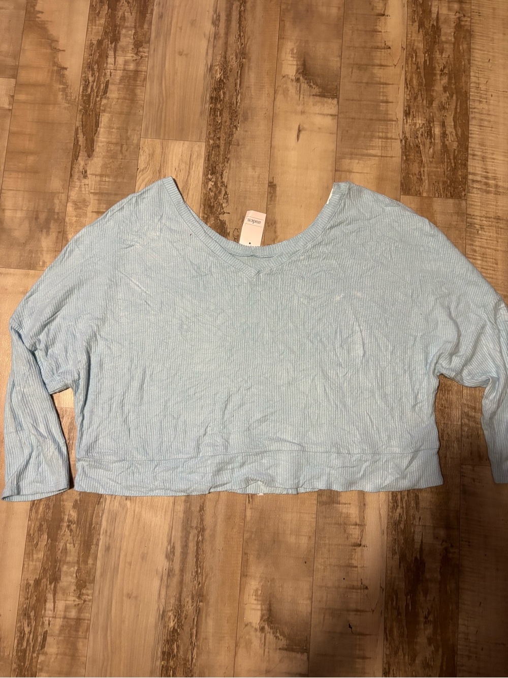 Auden Light Blue Ribbed Long-Sleeve Crop Top